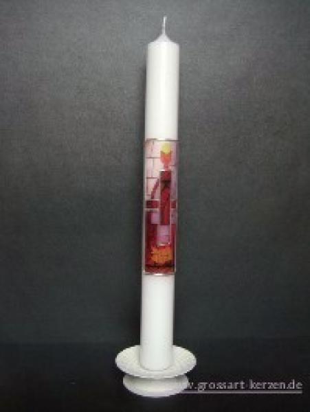 Kommunionkerze "Kreuz,  Fische, Kelch" rot