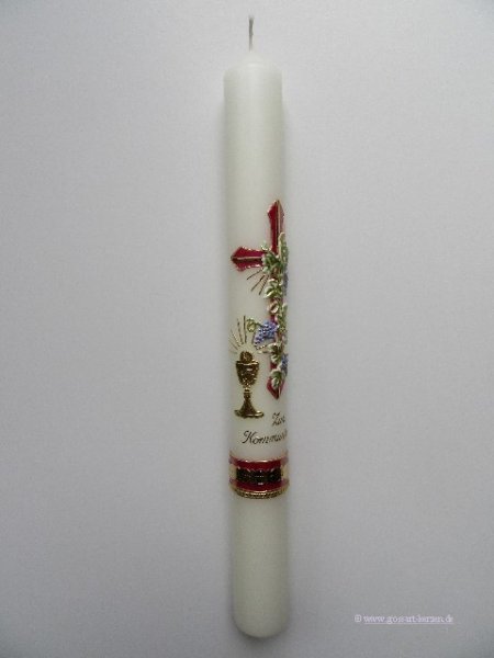 Kommunionkerze, Weinstock mit Kreuz violett