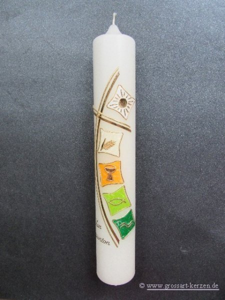 Kommunionkerze "Quadrate - modern" grün