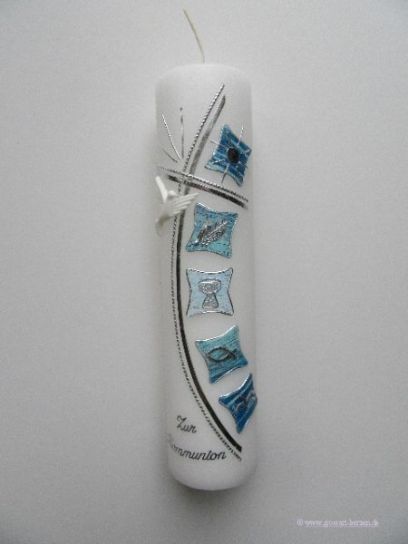Kommunionkerze Junge "Quadrate - modern" blau