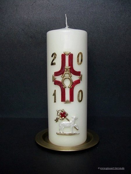 Ostertischkerze "Kreuz-Lamm-Jahreszahl"