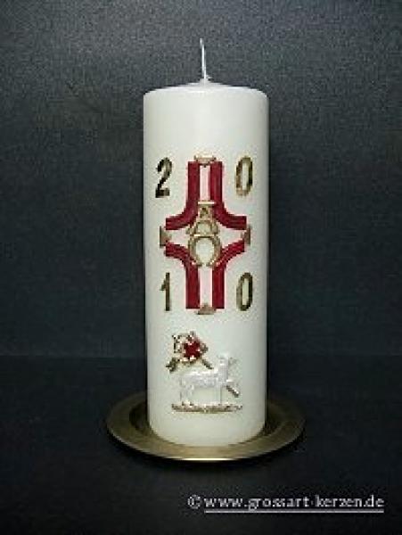 Ostertischkerze "Kreuz-Lamm-Jahreszahl"