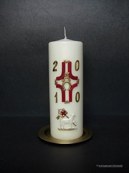 Ostertischkerze "Kreuz-Lamm-Jahreszahl"