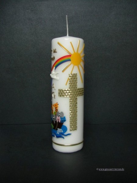 Taufkerze"Kreuz mit Arche / Regenbogen"gold