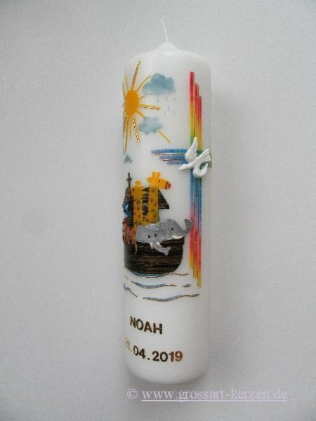 Taufkerze Arche  Noah / Kreuz Regenbogen