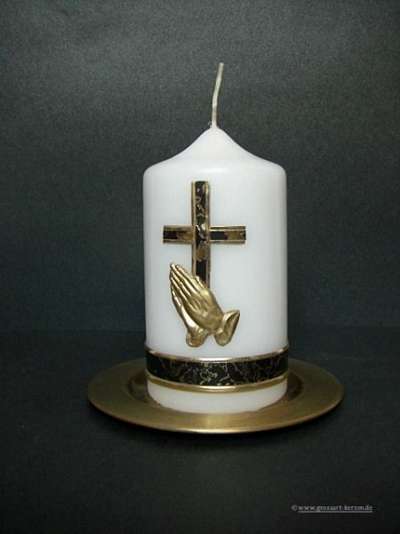 Trauerkerze - Gedenkkerze "Betende Hände" gold