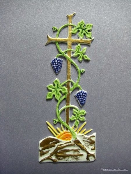 Verzierwachs, Kommunion "Kreuz mit Wein & Trauben lila"