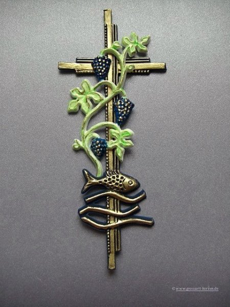 Verzierwachs, Kommunion "Kreuz mit Weinstock und Fisch"