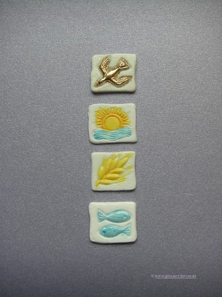 Verzierwachs "Taube - Sonne - Ähre - Fisch"