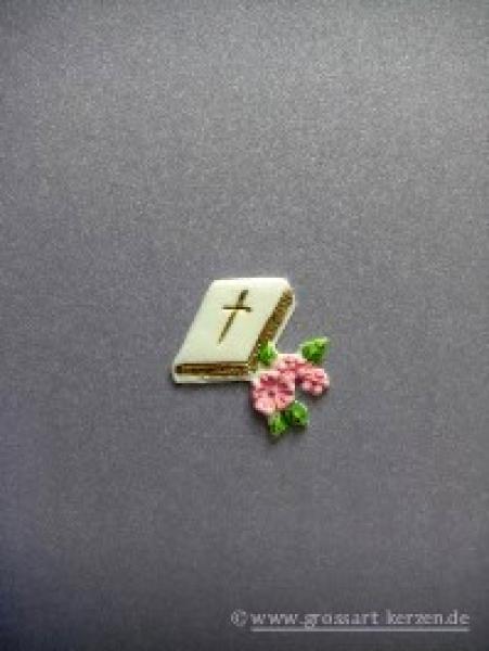 Verzierwachs - Ornament, Buch gold/bemalt Blüte rosa o. blau