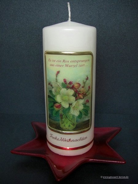 Weihnachtskerze "Es ist ein Ros  entsprungen"