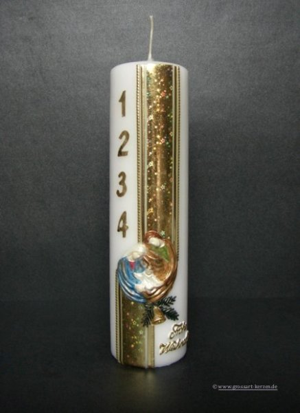Weihnachtskerze, "Adventszahlen" gold - hologramm