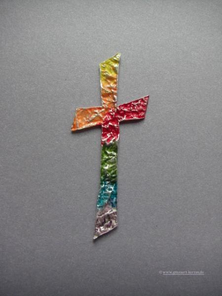 Verzierwachs "Kreuz - Regenbogen-Silber"