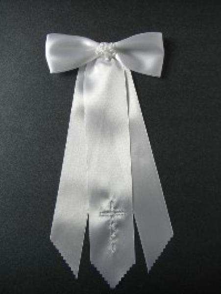 Kommunionschleife, Satin "Kreuz silber"