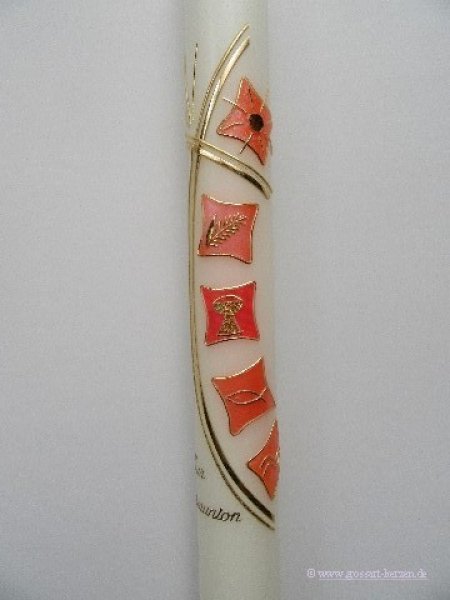 Kommunionkerze - Konfirmationkerze "Kreuz - modern" orange