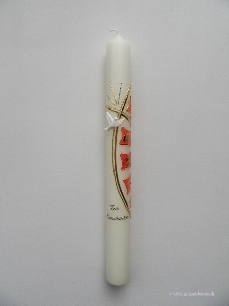 Kommunionkerze - Konfirmationkerze "Kreuz - modern" orange
