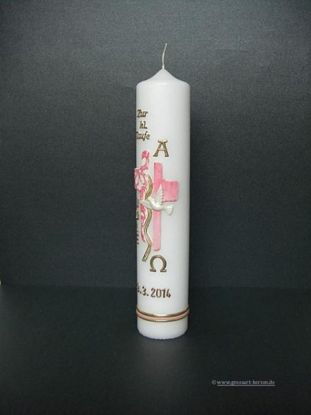 Taufkerze "Kreuz" rosa