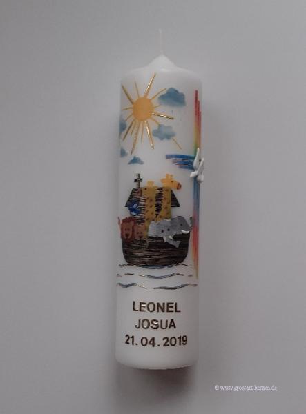 Taufkerze Arche  Noah / Kreuz Regenbogen