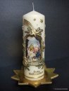 Weihnachtskerze "Hl. Familie mit Engel und Schafen"