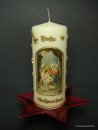 Weihnachtskerze "Hl. Familie mit Engel und Schafen" groß